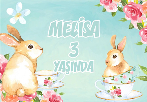 Çiçek ve Tavşan Temalı Doğum Günü Afişi 50X70 cm