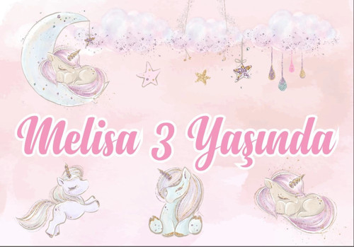 Unicornlar ve Yıldızlar Temalı Doğum Günü Afişi 50X70 cm