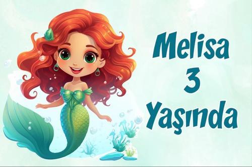 Sevimli Deniz Kızı Temalı Doğum Günü Afişi -3 50X70 cm