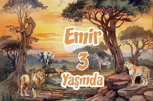 Safari Gün Batımı ve Hayvanlar Temalı Doğum Günü Afişi 50X70 cm