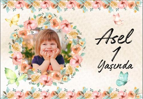 Resimli Çiçek ve Kelebekler Temalı Doğum Günü Afişi 50X70 cm