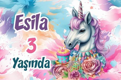 Pasta ve Unicorn Temalı Doğum Günü Afişi -3 50X70 cm