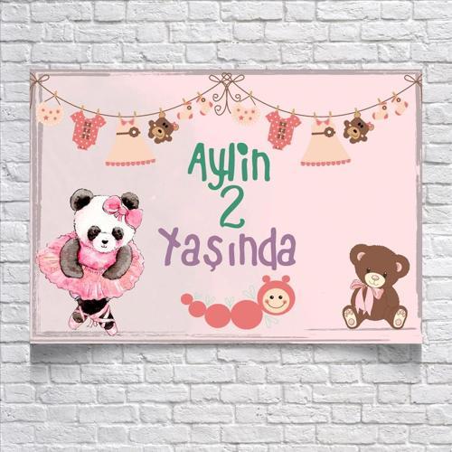 Balerin Panda Temalı Doğum Günü Afişi 70X100 cm