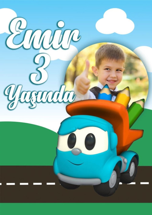 Kamyon ve Yol Temalı Doğum Günü Afişi 50X70 cm