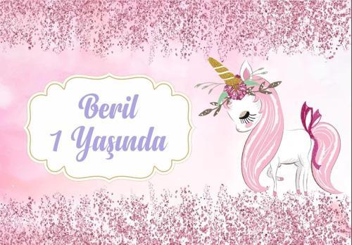 Pembe Unicorn Temalı Doğum Günü Afişi 70X100 cm