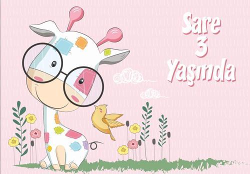 Sevimli Zürafa Temalı Doğum Günü Afişi 70X100 cm