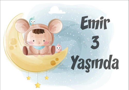 Ay ve Çocuk Temalı Doğum Günü Afişi 70X100 cm