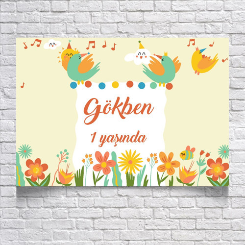 Müzik Ve Kuş Temalı Doğum Günü Afişi 100x150 Cm