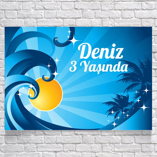 Deniz ve Dalga Temalı Doğum Günü Afişi 50X70 cm