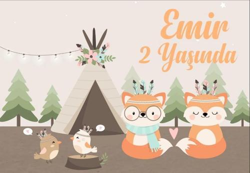 Çadır ve Tilki Temalı Doğum Günü Afişi 35X50 cm