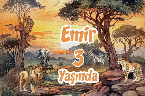 Safari Gün Batımı ve Hayvanlar Temalı Doğum Günü Afişi 70X100 cm