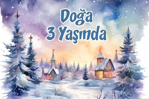 Kış ve Evler Temalı Doğum Günü Afişi -2 70X100 cm