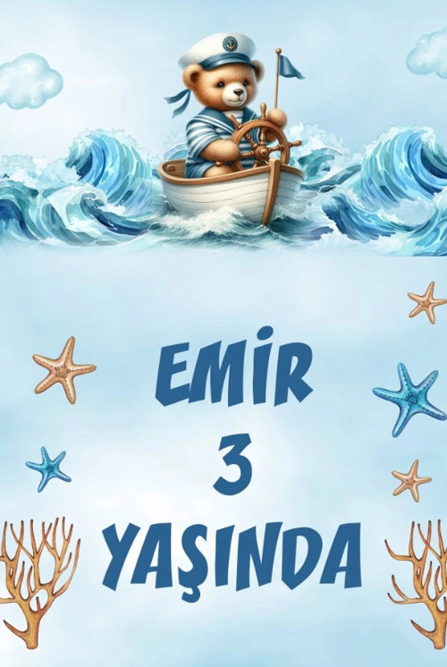 Denizci Ayıcık Temalı Doğum Günü Afişi -4 70X100 cm