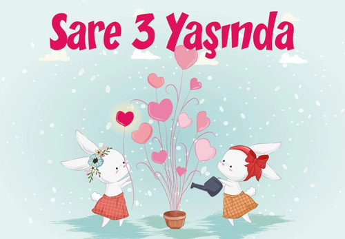 Çiçek Sulayan Tavşanlar Doğum Günü Afişi 100X150 cm