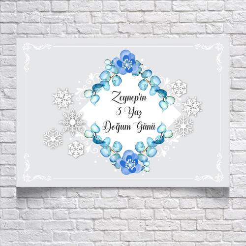 Mavi Çiçek Temalı Doğum Günü Afişi 35X50 cm