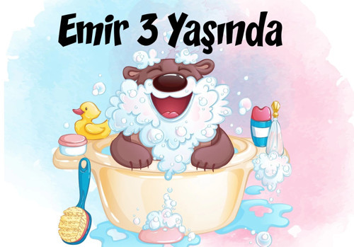 Banyo Yapan Ayıcık Temalı Doğum Günü Afişi 50X70 cm