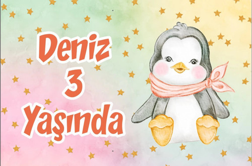 Sevimli Penguen Temalı Doğum Günü Afişi 70X100 cm