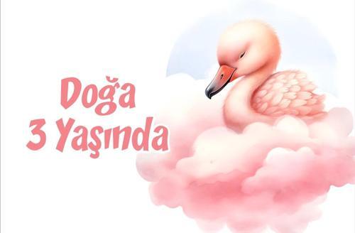 Pembe Sevimli Kuğu Temalı Doğum Günü Afişi 70X100 cm