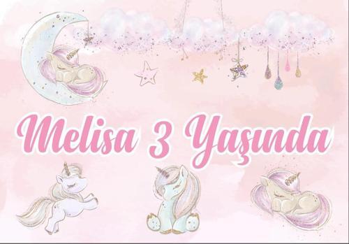 Unicornlar ve Yıldızlar Temalı Doğum Günü Afişi 100X150 cm