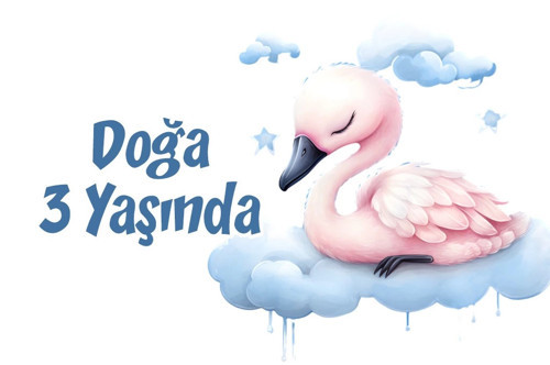 Sevimli Kuğu Temalı Doğum Günü Afişi 50X70 cm