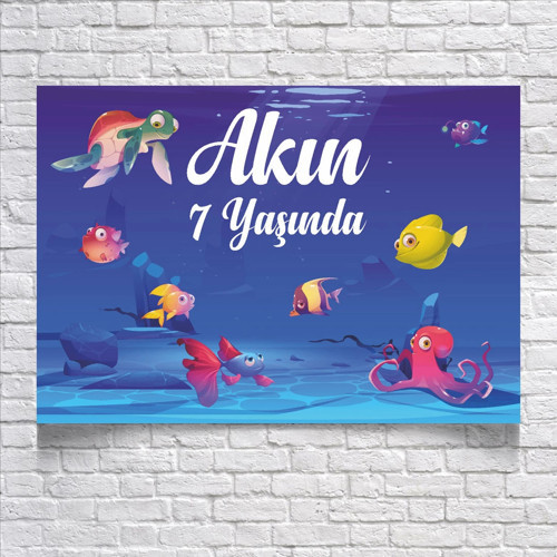 DENİZ VE BALIK TEMALI DOĞUM GÜNÜ AFİŞİ 50X70 cm