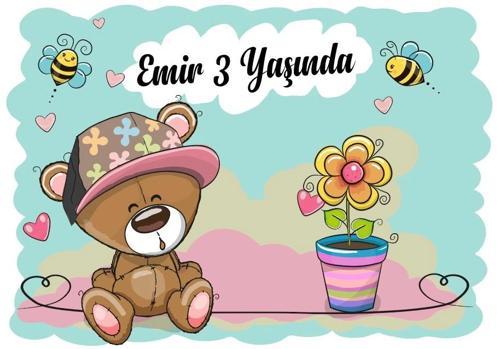 Ayıcık ve Arılar Temalı Doğum Günü Afişi 100X150 cm