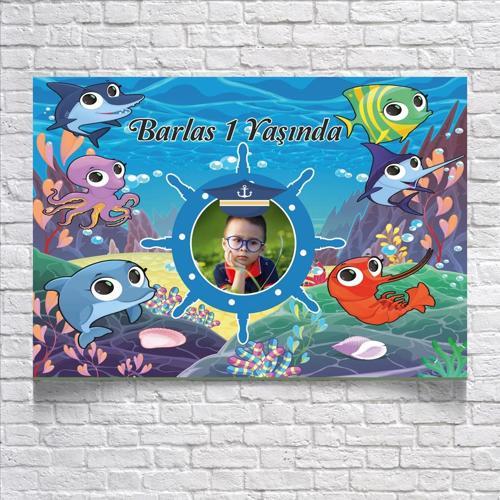 DENİZ VE BALIK TEMALI DOĞUM GÜNÜ AFİŞİ 100X150 cm