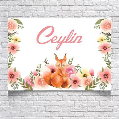 Çiçekli Sincap Temalı Doğum Günü Afişi 100X150 cm