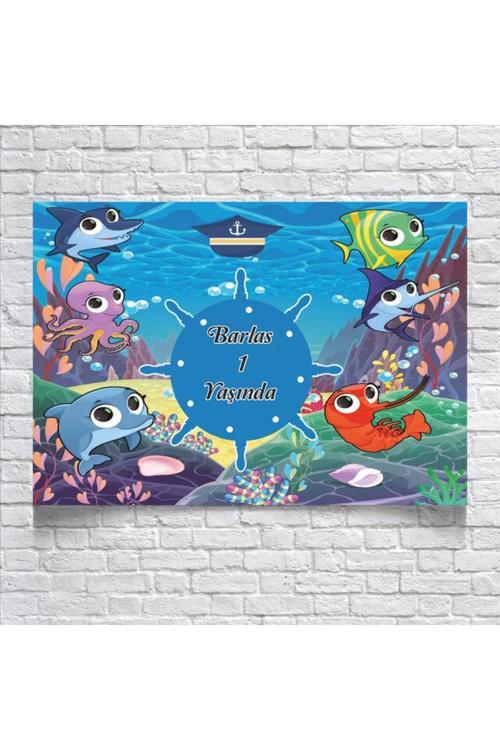 DENİZ VE BALIK TEMALI DOĞUM GÜNÜ AFİŞİ 50X70 cm