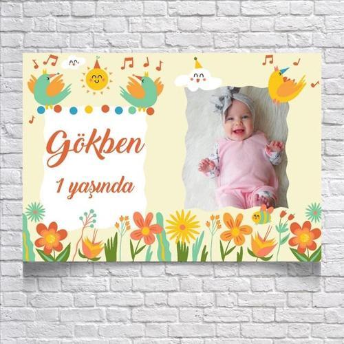 Müzik Ve Kuş Temalı Doğum Günü Afişi Resimli 70x100 Cm