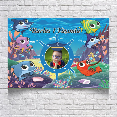 DENİZ VE BALIK TEMALI DOĞUM GÜNÜ AFİŞİ 70X100 cm
