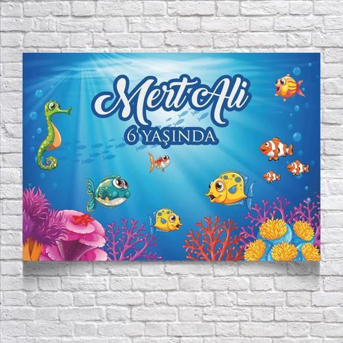 DENİZ VE BALIK TEMALI DOĞUM GÜNÜ AFİŞİ 70X100 cm