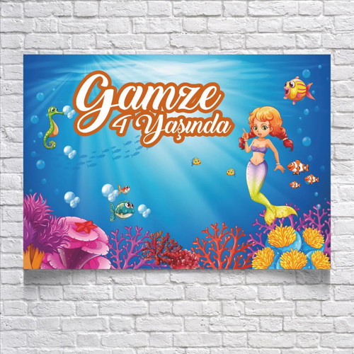 Deniz ve Deniz Kızı Temalı Doğum Günü Afişi 100X150 cm