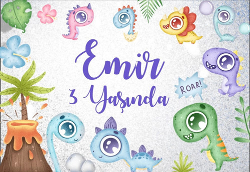 Dinozorlar Temalı Doğum Günü Afişi 100X150 cm