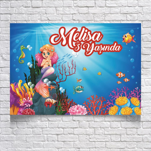 Deniz ve Deniz Kızı Temalı Doğum Günü Afişi 70X100 cm