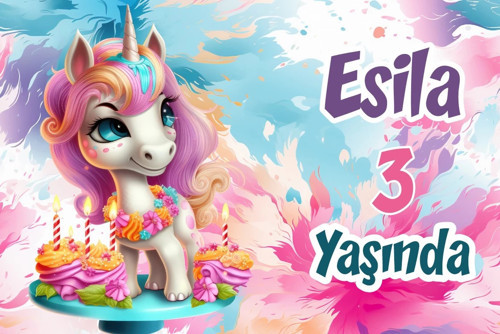 Pasta ve Unicorn Temalı Doğum Günü AFİŞİ 100X150 cm