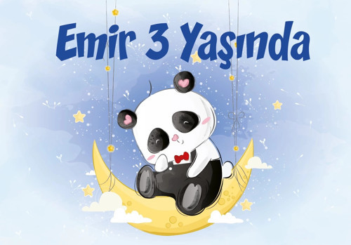 Sevimli Panda Temalı Doğum Günü Afişi 70X100 cm