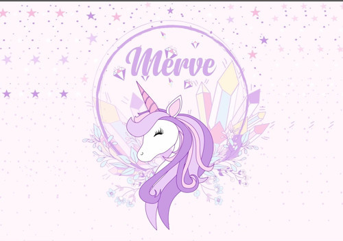 Mor Unicorn Temalı Doğum Günü Afişi 100X150 cm