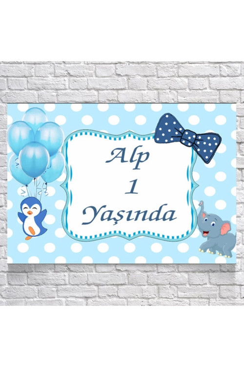 Fil ve Penguen Temalı Doğum Günü Afişi 70X100 cm