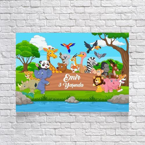 Safari Sevimli Hayvanlar Temalı Doğum Günü Afişi 100X150 cm