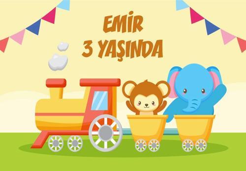 Hayvanlar ve Tren Temalı Doğum Günü Afişi 50X70 cm