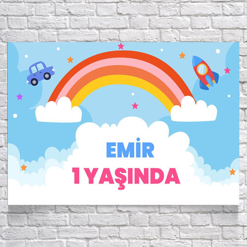 Gökkuşağı Temalı Doğum Günü Afişi 70X100 cm
