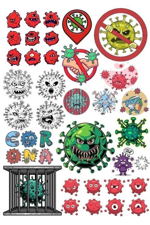 Virüs Bakteri Sticker Set-1 32 Parça Telefon, Tablet, Defter, Laptop Sticker