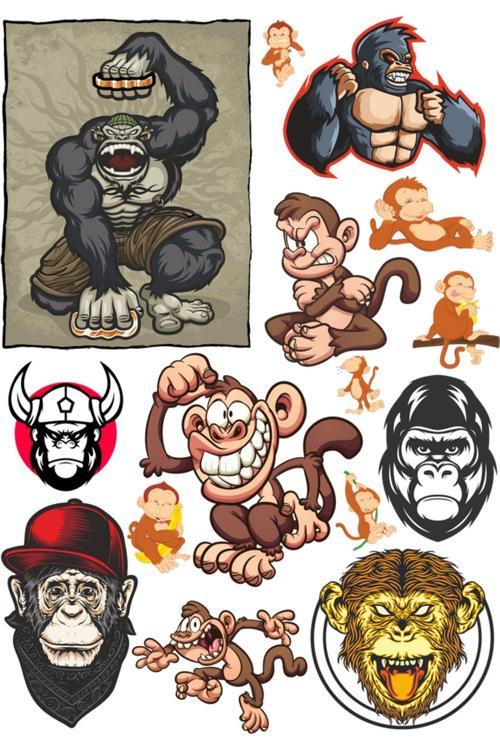 Maymun Sticker Set-1 12 Parça Telefon, Tablet, Defter, Laptop Sticker