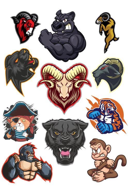 Agresif Hayvanlar Sticker Set-1 11 Parça Telefon, Tablet, Defter, Laptop Sticker