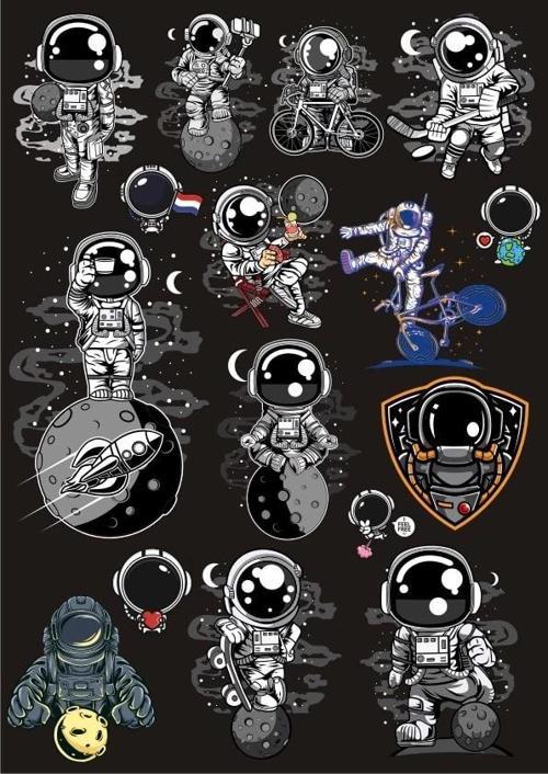 Astronot Sticker Set 14 20 Parça Telefon, Tablet, Defter, Laptop Sticker