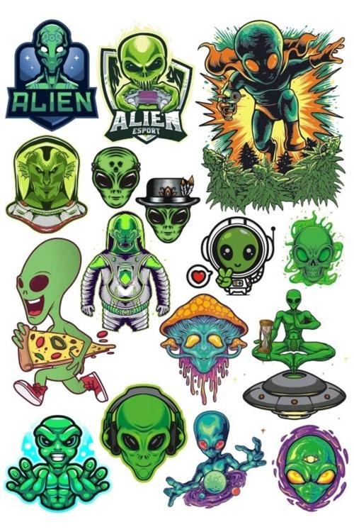 Uzaylılar Sticker Set 11 20 Parça Telefon, Tablet, Defter, Laptop Sticker