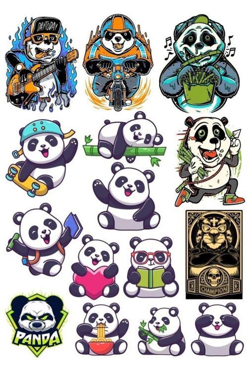 Panda Sticker Set-9 16 Parça Telefon, Tablet, Defter, Laptop Sticker