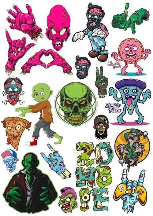 Zombiler Sticker Set 11 21 Parça Telefon, Tablet, Defter, Laptop Sticker