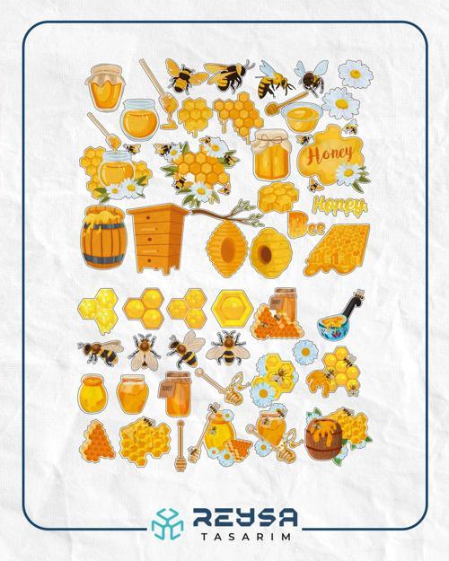 Arı Bal Sticker Set 15 Parça Telefon, Tablet, Defter, Laptop Sticker
